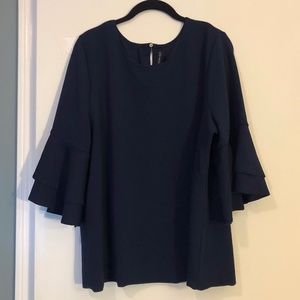 Lane Bryant Navy Blue Top with Bell Sleeves, 16/18
